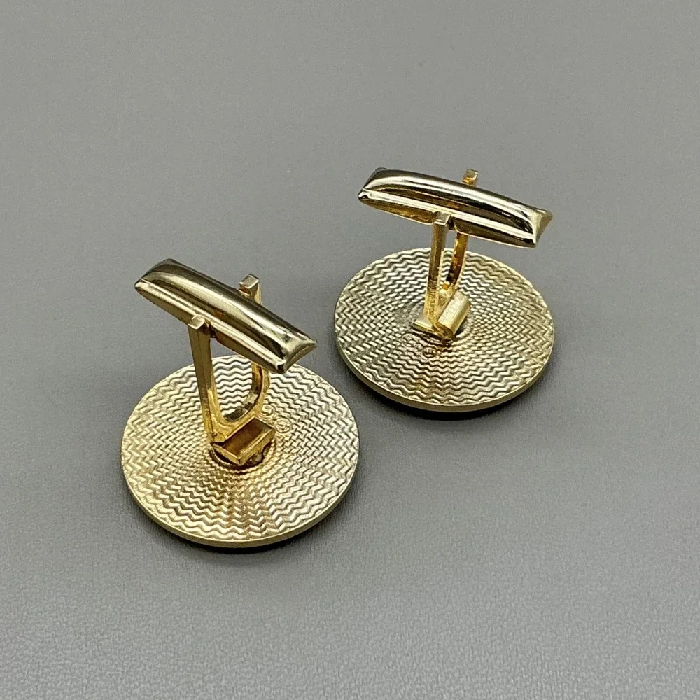 VVintage Gold Tone Round Cufflinks Geometric Modernist Abstract Men's Jewelry
